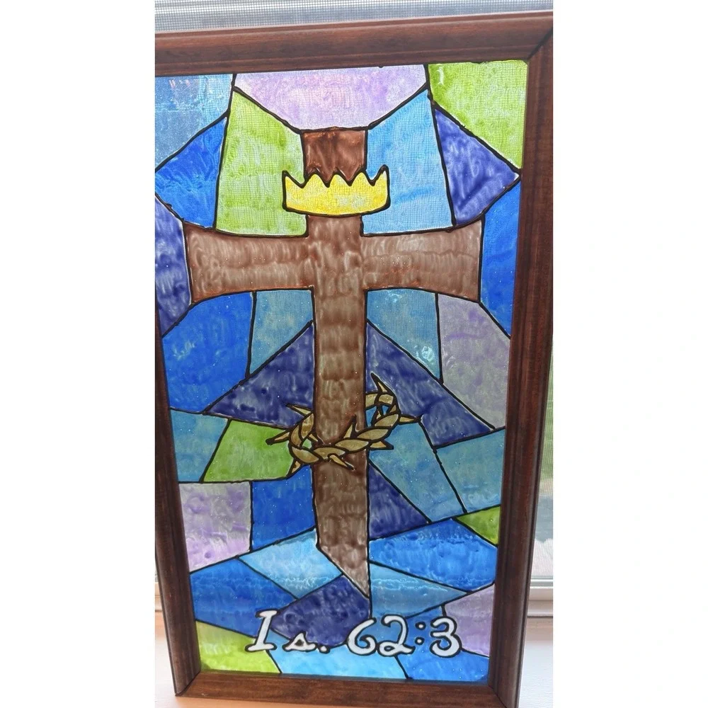 Faux Stained Glass Cross Wall Art‎ Isaiah 62:3 Christian Decor 19
